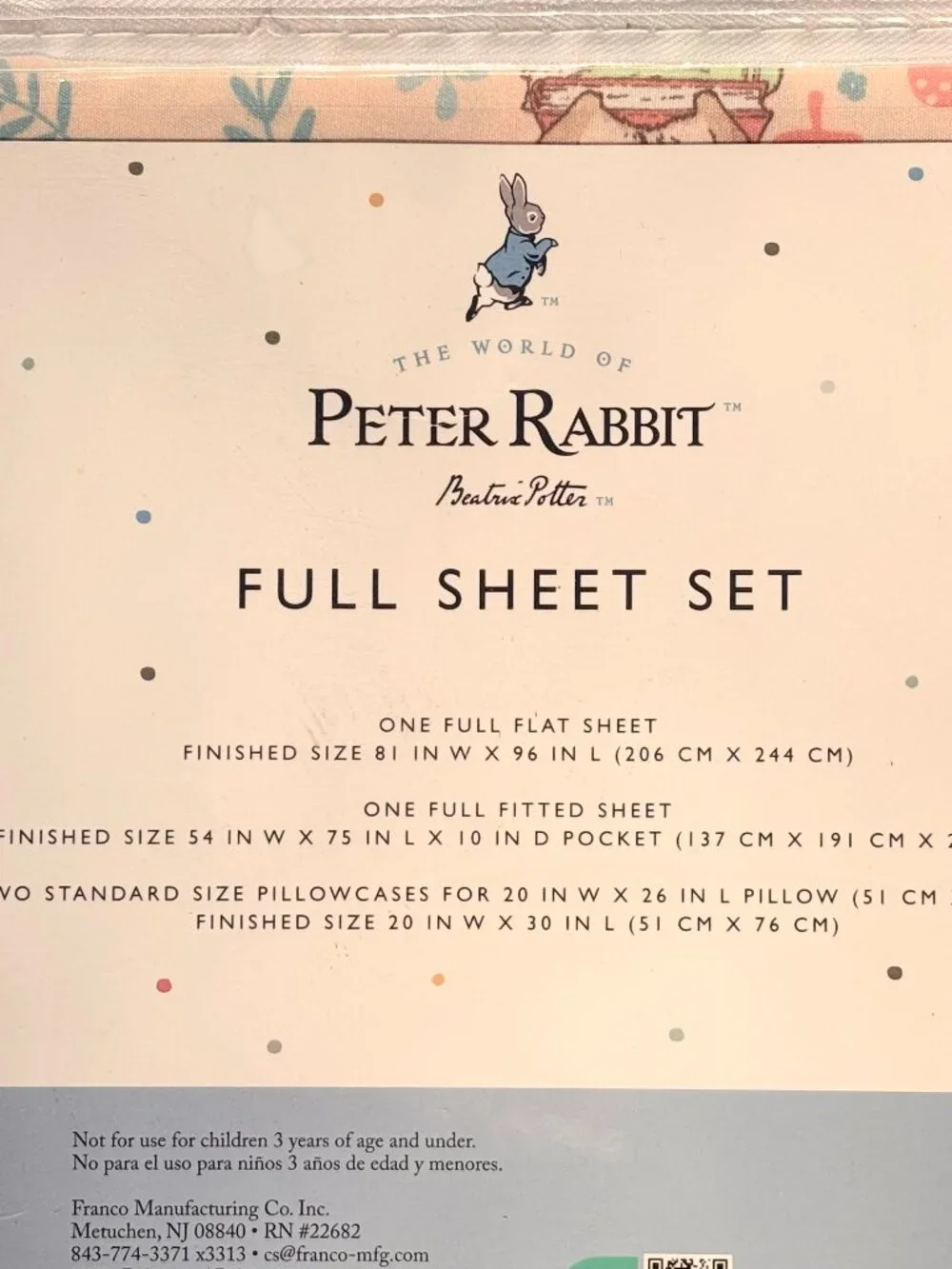 NEW The World of Peter Rabbit Beatrix Potter Kid's FULL Size Sheet Set